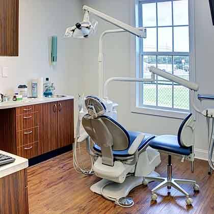 Empty, clean dental exam room