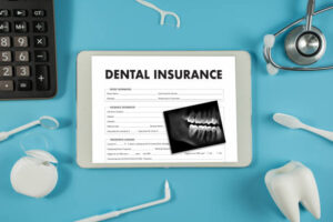 Dental insurance form on blue background